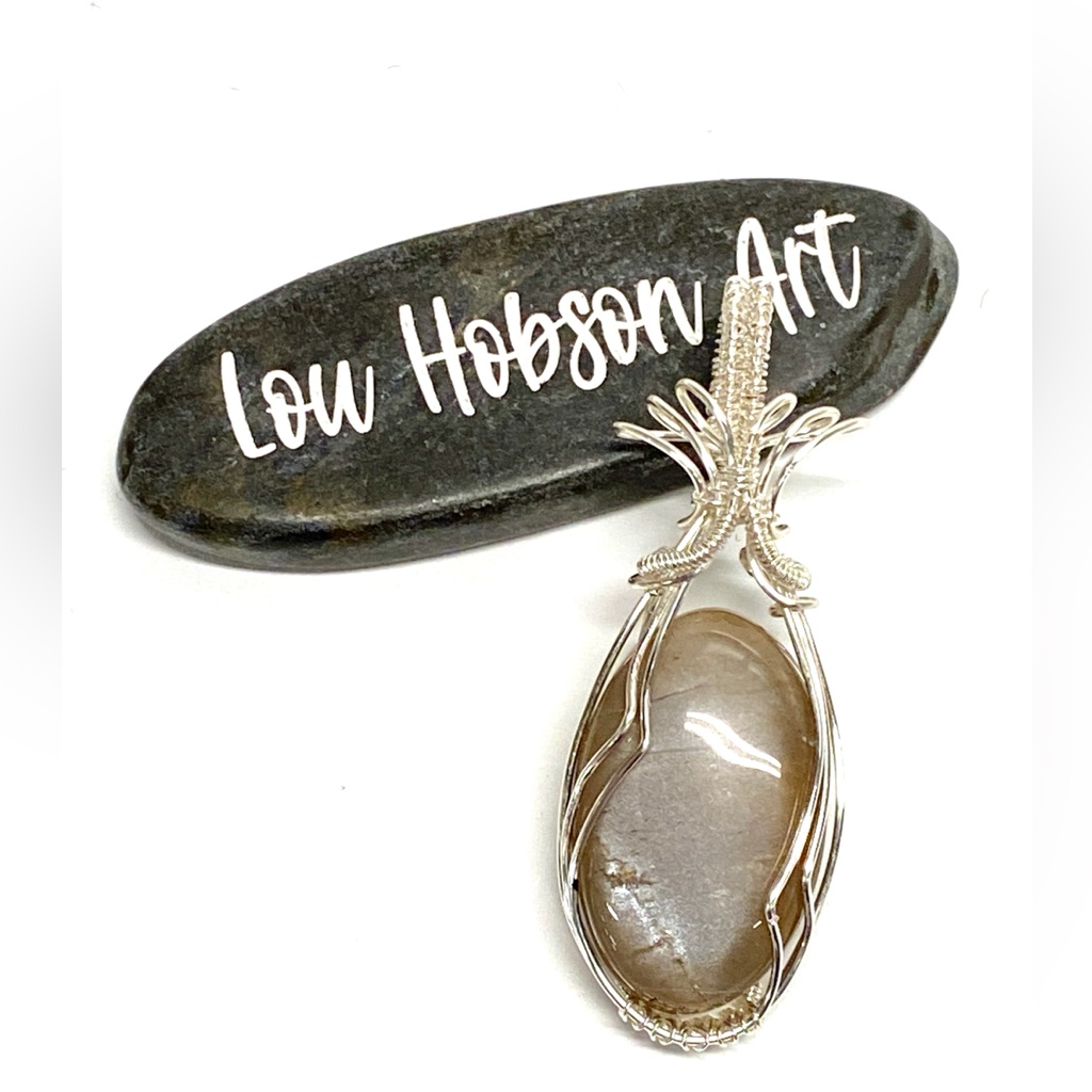 Handmade Gray Moonstone Hand Wrapped Silver Plated Copper Pendant Jewelry Gift 48$